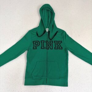 Y2K Green PINK Varsity Full Zip Hoodie Athleisure Streetwear Victoria Secret XS